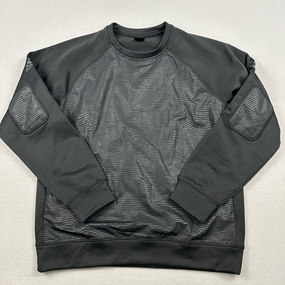 Adidas Sweatshirt Men Large Black Textured Wavy Overlay Crewneck Pullover L